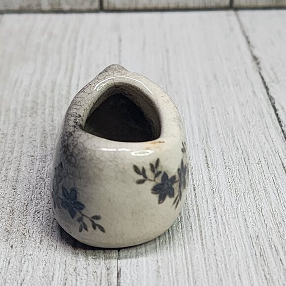 Vintage Miniature Porcelain Clog Shoe Figurine Hand Painted Glazed 2'' Gray - Picture 4 of 7